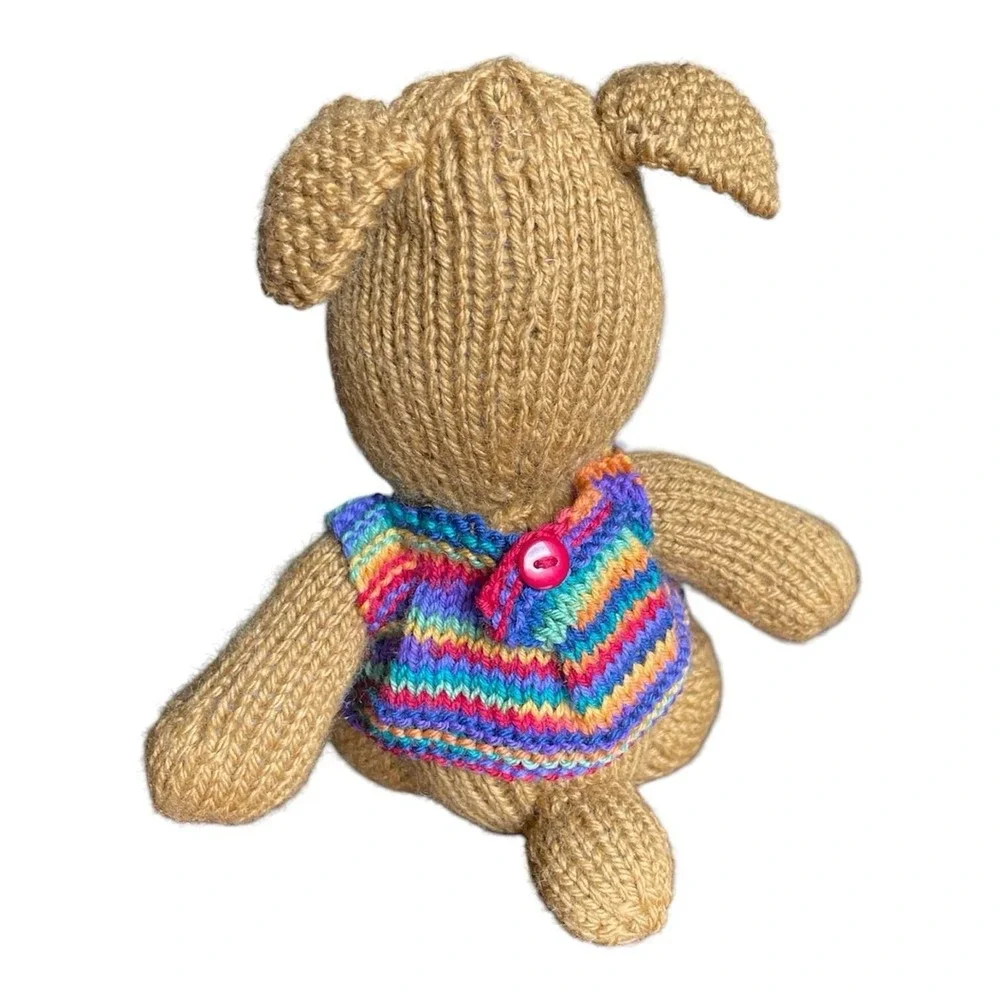 Handmade Puppy with Vest Stuffed Animal‎ Soft Knitted Golden Brown Dog Wool Toy